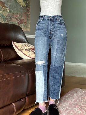 Levi's 501 Straight Leg Button Fly Jeans Patchwork Raw Hem W28 L27 Ragged Lands